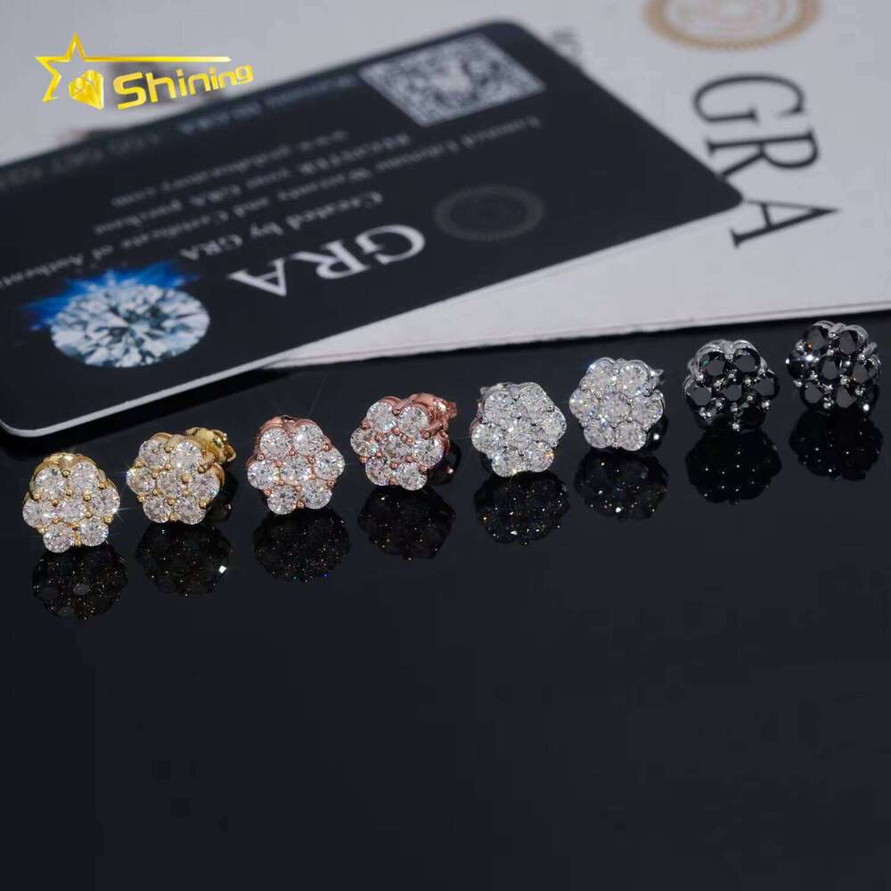 Hip Hop Popular Cluster Stud Moissanite GRA Certified Screw Back Flower Women Jewelry Earrings