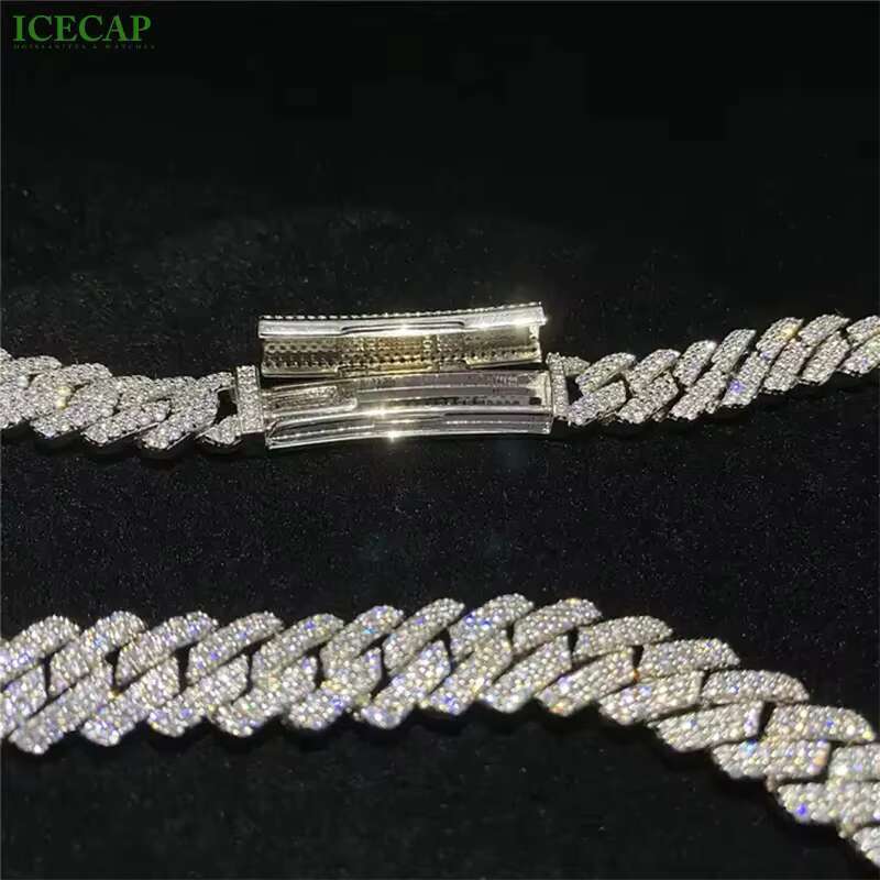 10- 20mm Wide 2-4 Rows Moissanite Cuban Chain 925 Sliver Mossanite Cuban Link Chain Iced Out Cuban Link Bracelet for Men