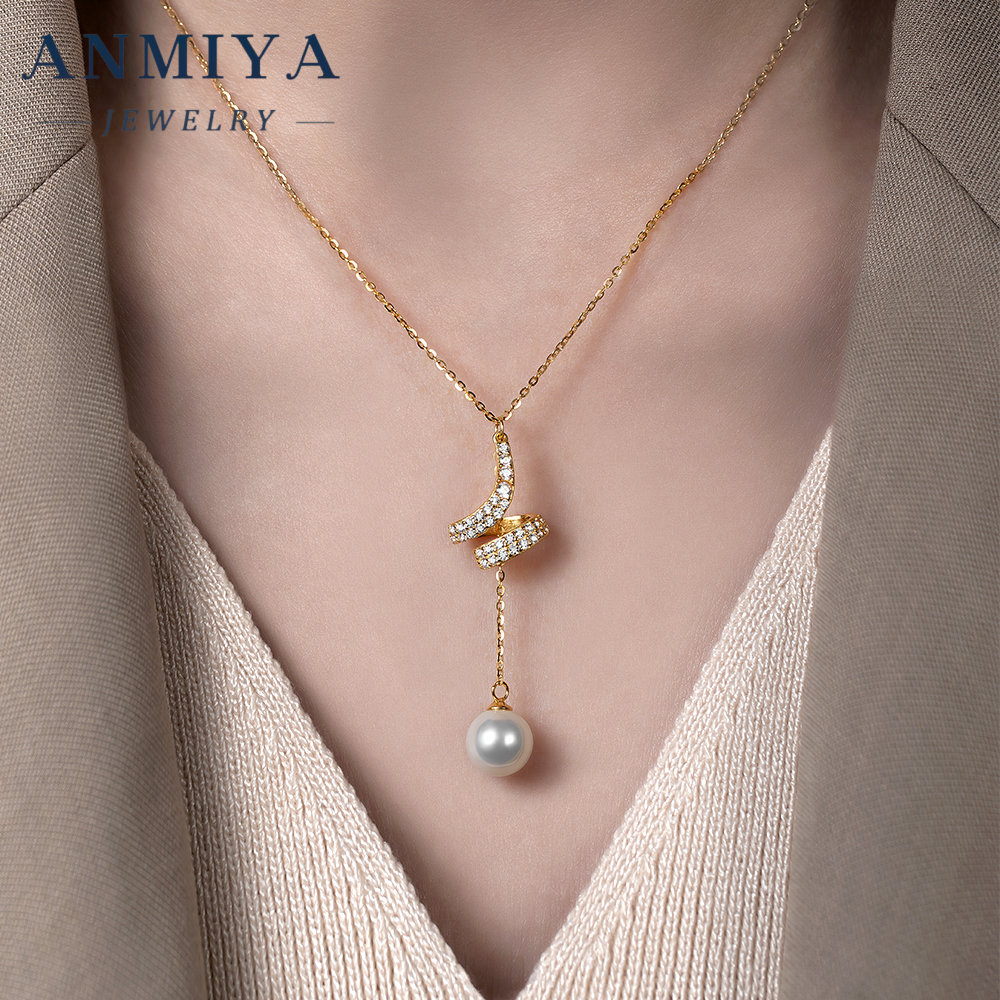 Luxury 925 Sterling Silver Jewelry, Exquisite Geometric Pendant Necklace with Pearl Tassel, Special Occasion Choice