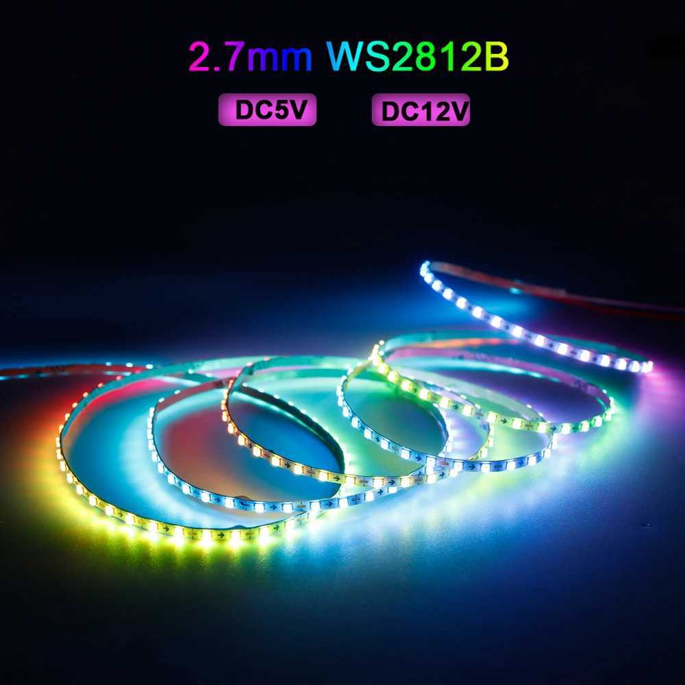 Ultra Narrow 2.7mm WS2812B LED Strip Colorful WS2812 160Leds/M Individually Addressable RGBIC Light Strip DC5V/12V W250701