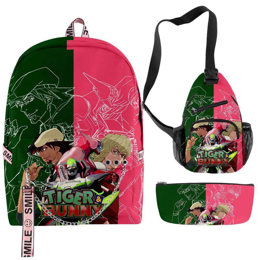 Novelty Cool TIGER & BUNNY 3D Print 3pcs/Set School Bags multifunction Travel Backpack Chest Bag Pencil Case