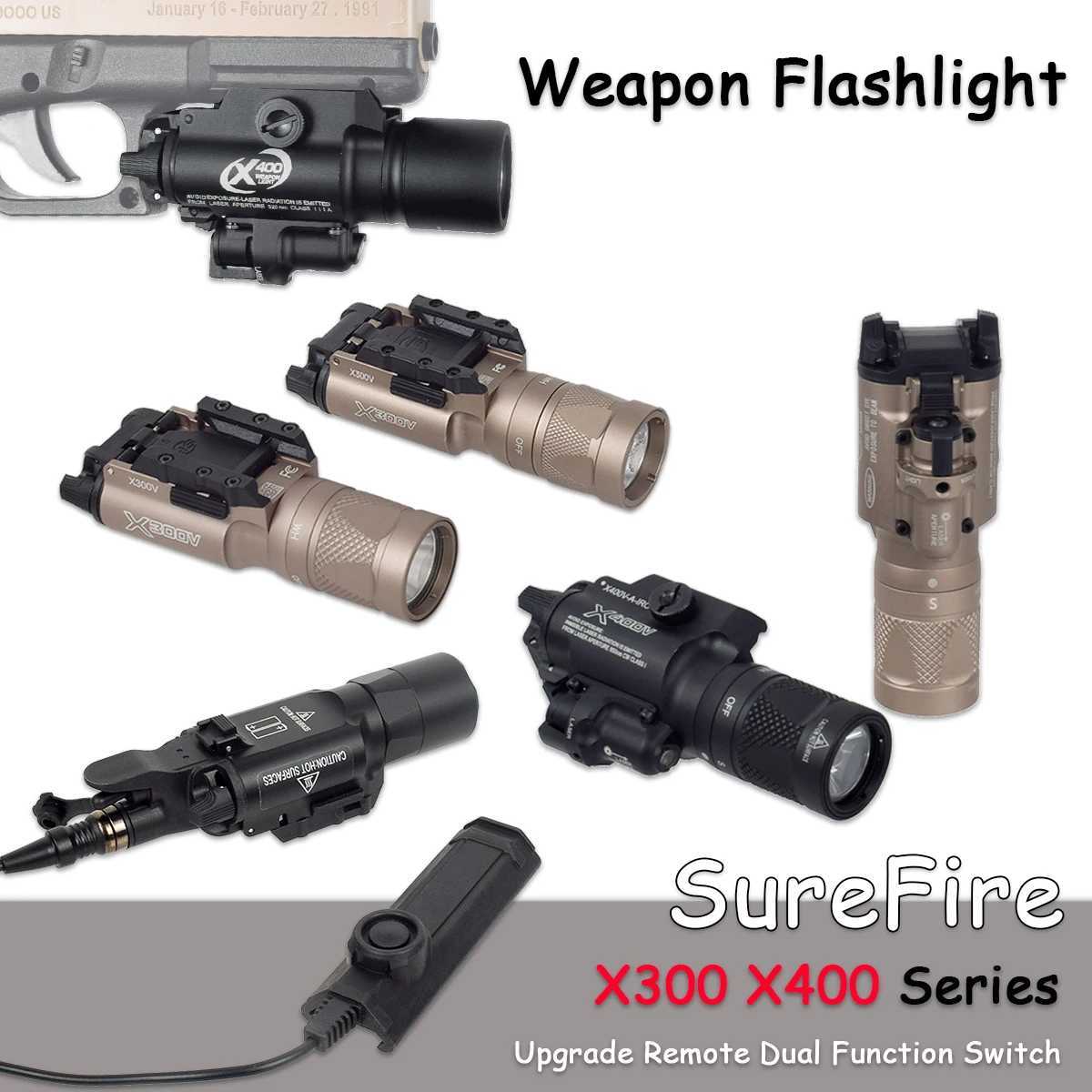 Tactical SureFire X300 X400 Series Airsoft Weapon Gun Light X300V X400V IR Flashlight With Upgrade Remote Dual Function SwitchXJ250701