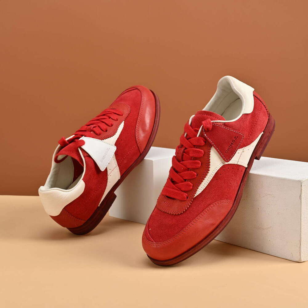 Retro Red and White Casual Sports Shoes - Classic Low-Top Lace-Up Design Okimoz