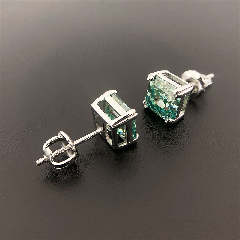 New Arrival Unisex Blue Green Pagoda Cut VVS 925 Sterling Silver Moissanite Hip Hop Earrings