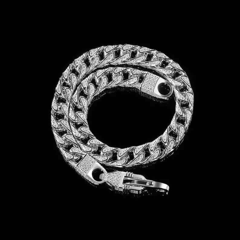 Hiphop 6mm Moissanite Franco Chain Necklace Bracelet 925 Sterling Silver VVS Iced Out Moissanite Chain