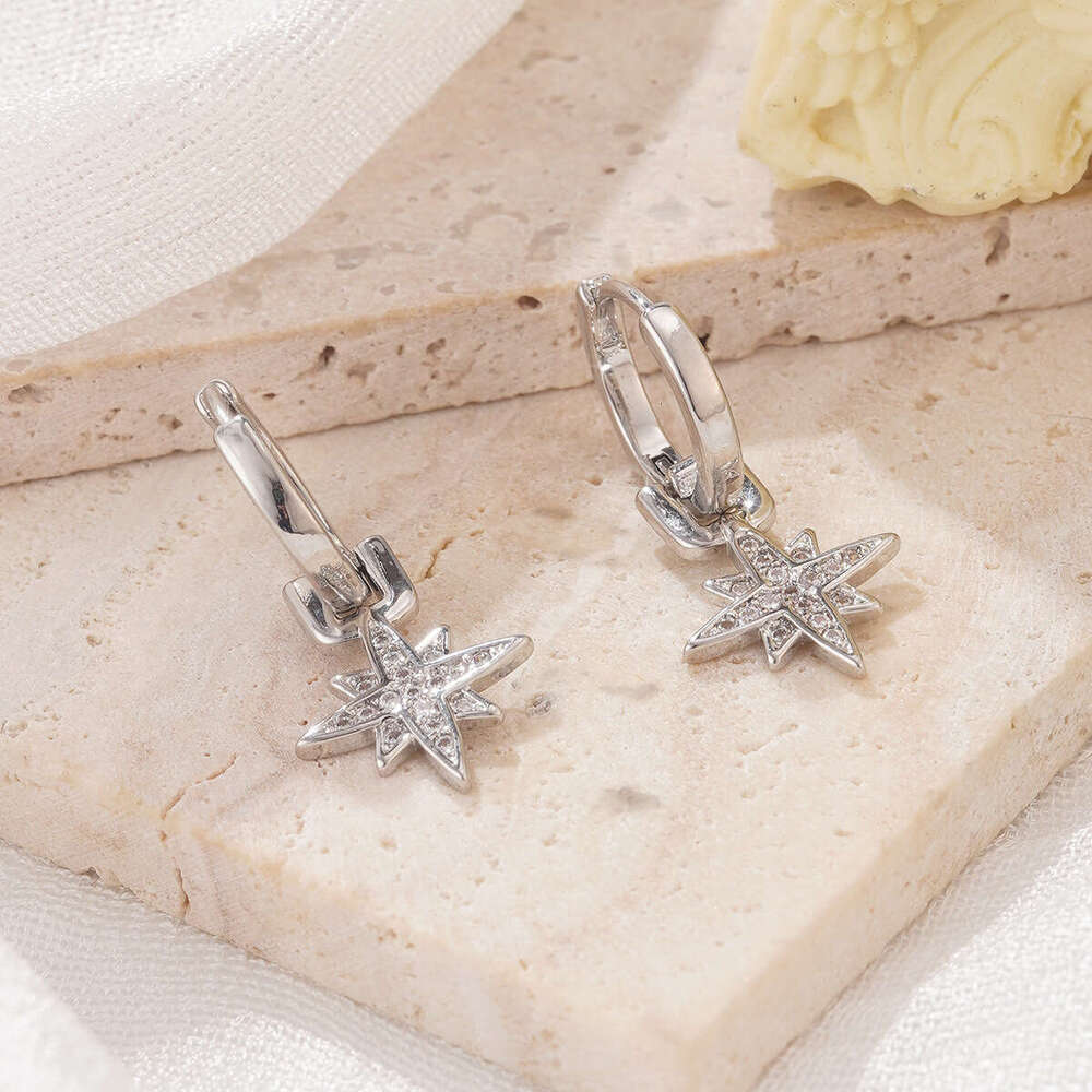 2025 New Simple Pentagram Minimalist Niche Exquisite Ear Cuffs Personality Light Cross Earrings