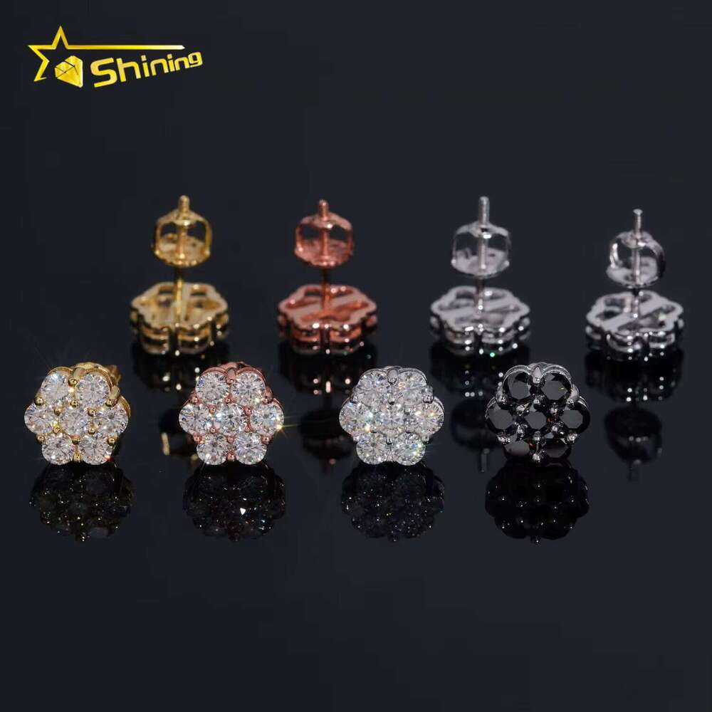 Hip Hop Popular Cluster Stud Moissanite GRA Certified Screw Back Flower Women Jewelry Earrings