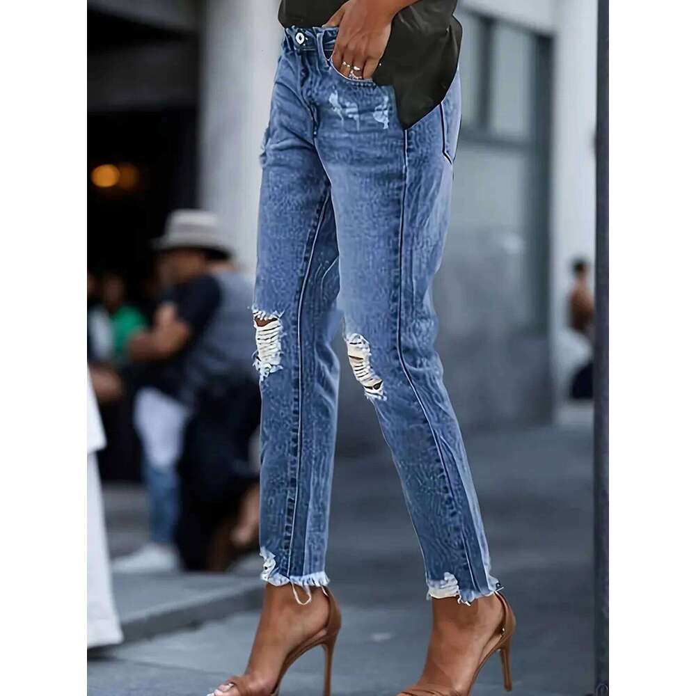 hoodie Women's Wear Summer New Women's Retro Piercing Elastic Jeans, Five Pocket Design, Comfortable Version, Suitable For Daily Wearing jac
