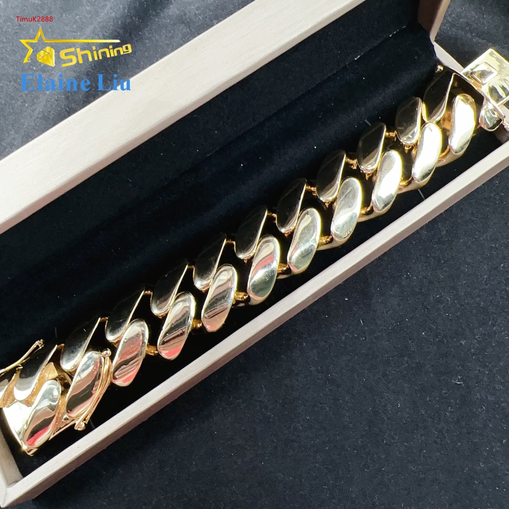 22MM Width Big Cuban Bracelet Hip Hop Jewelry Brass Real Gold Plated Cuban Link Chain Men Bracelet