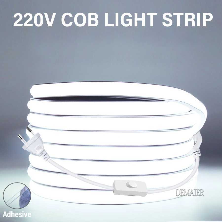 220V EU Plug COB LED Strip Light 360LEDs/m RA90 Flexible LED Strip Outdoor Lamp Waterproof Tape Kitchen Home Room Decoration W250701