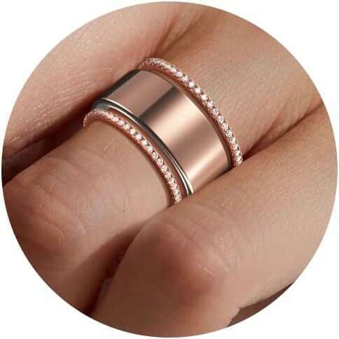 Elegant Widespread Titanium Diamond Ring Set With Polished Edges
