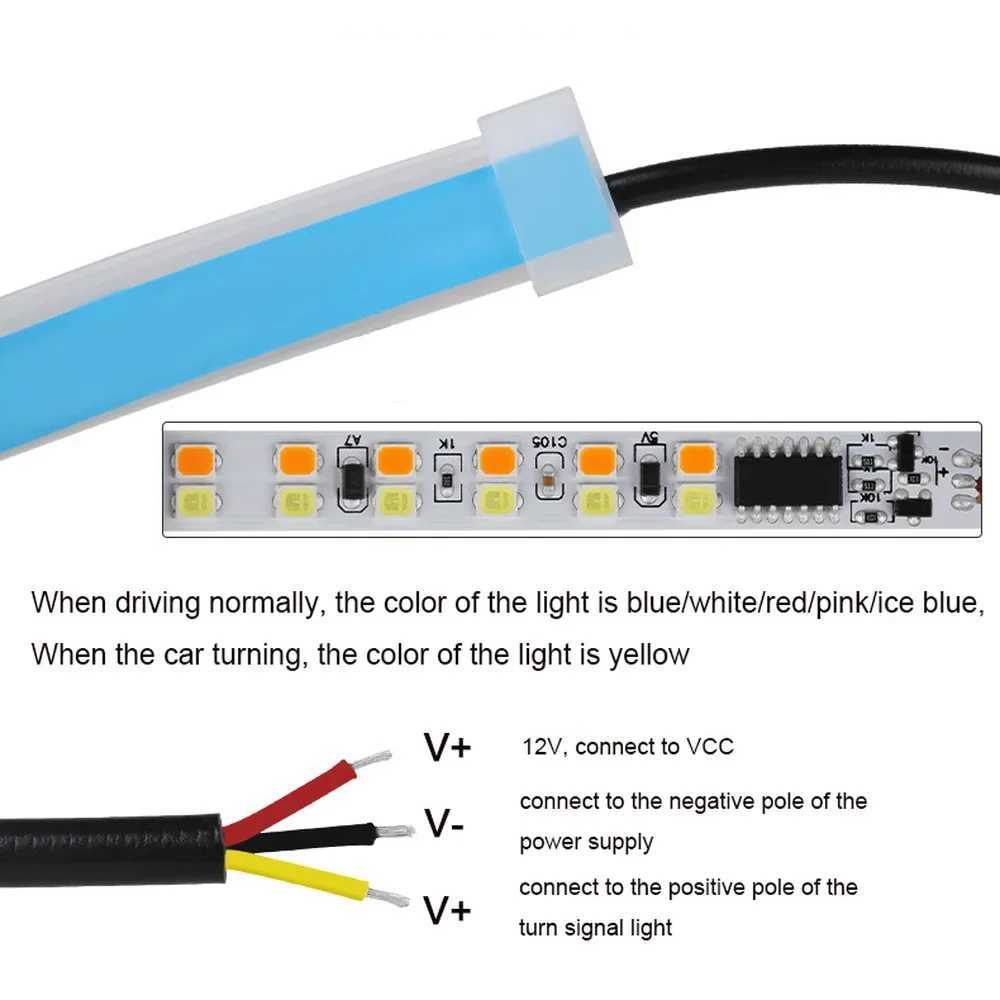 2pcs Car LED DRL Daytime Night Running Light Waterproof Flexible Universal Car Flowing Turning Signal Light Brake LED Strip Lamp W250701