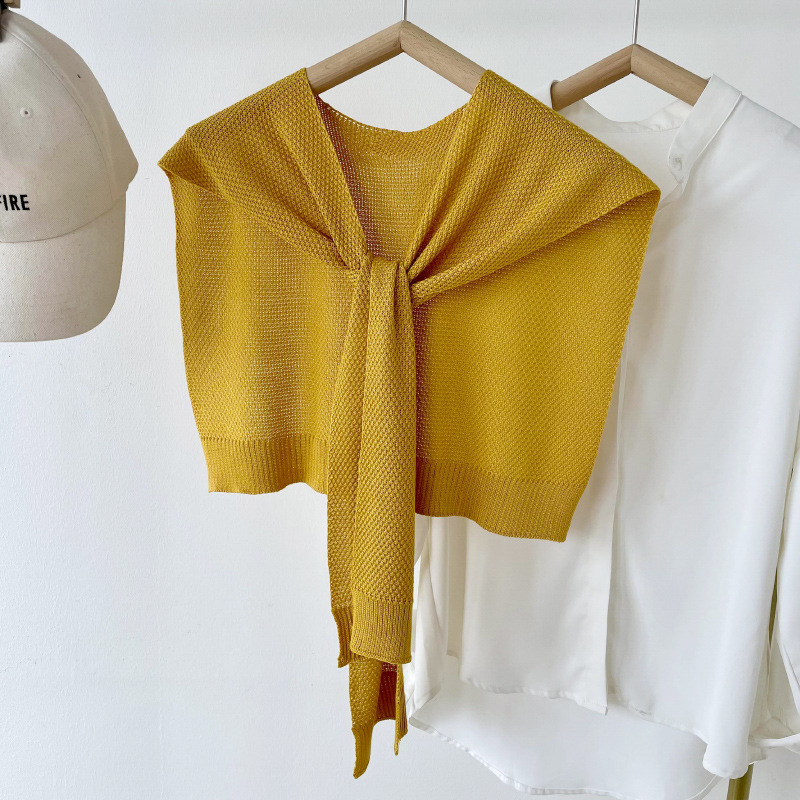 K1200 Pure color ice silk knitted shawl for women to wear in spring and autumn to protect the cervical vertebrae collar waistcoat with fake collar cap