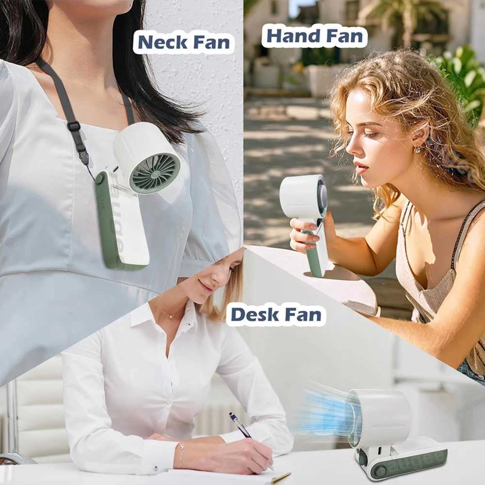 Mini Portable Handheld Fan 199 Speeds Adjustable Ice Cooling Fan 6000mAh Rechargeable Folding Neck Fan Outdoor Small Turbo Fan XJ250702