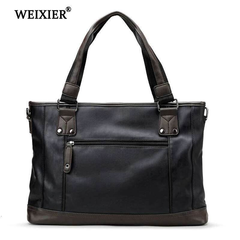 Solid Color PU Men's Zipper Business People Travel Fashion Retro Style Computer Bag High Quality Design Handbag
