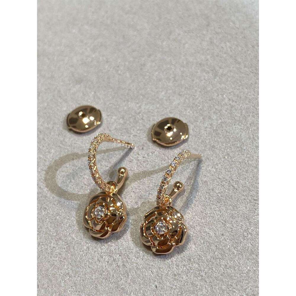 DHCollections Chanel-Style Camellia Earrings Set - 18K Rose Gold Plated Floral Jewelry for Women | Elegant Flower Earrings