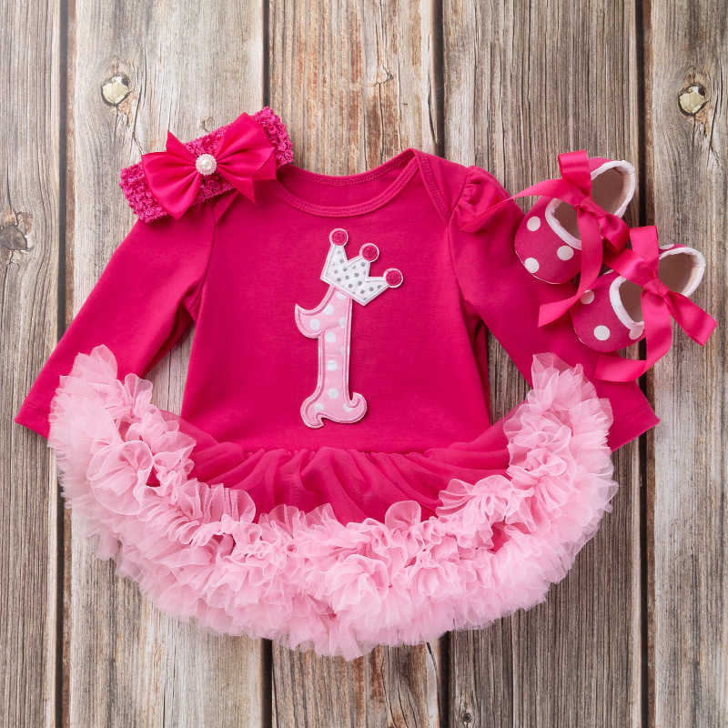 Birthday cartoon baby long sleeve ha, dress shoes, three-piece set of 0-2 years old baby girl princess dress, doll dress L250702
