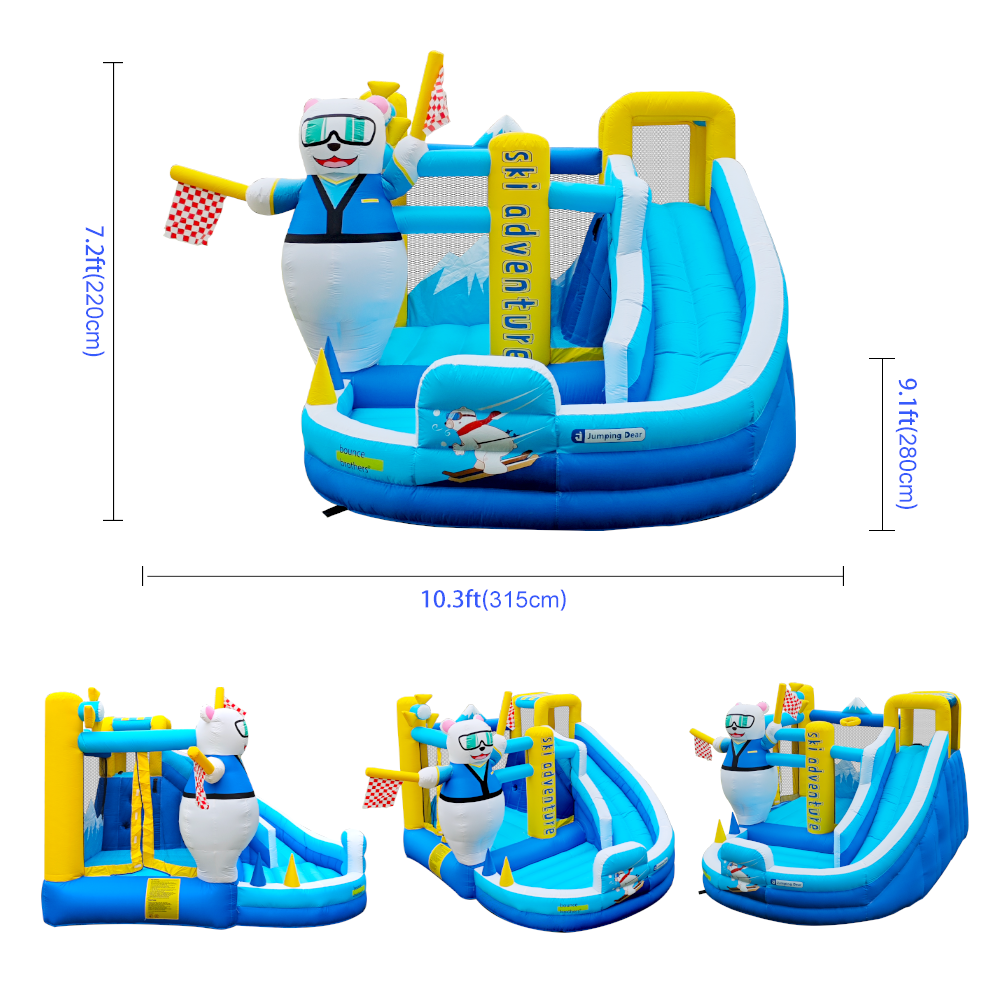 Kids' Cartoon-Inspired Outdoor Playset - Safe Polart Bear Bouncer & Slides Combo