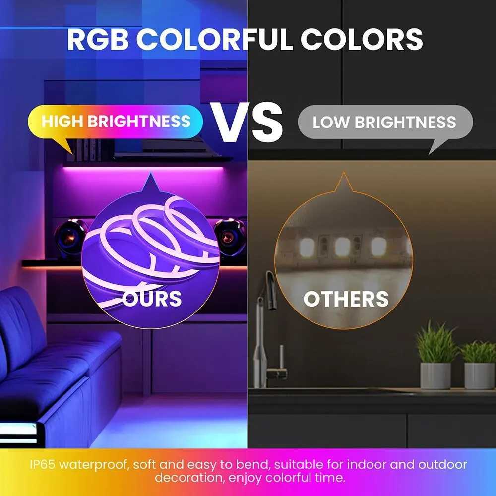 24V RGB LED Neon Rope Lights with Remote App Control Waterproof Neon Flexible Strip Lights Outdoor DIY Design for Bedroom Decoration W250701