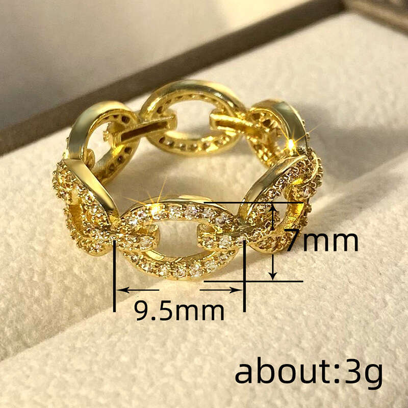 DHCollections Geometric Micro-Pave Ring - 18K Gold/Rhodium Plated Circular Statement Ring with Zircon Stones (US Size 6-10)