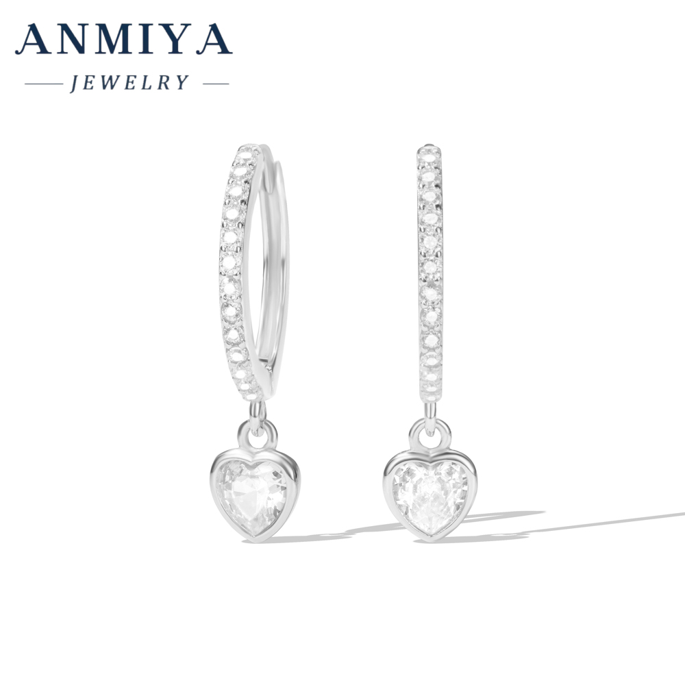 Hypoallergenic Silver 925 Hoop Earrings with Heart Zircon Pendant for Women' Office