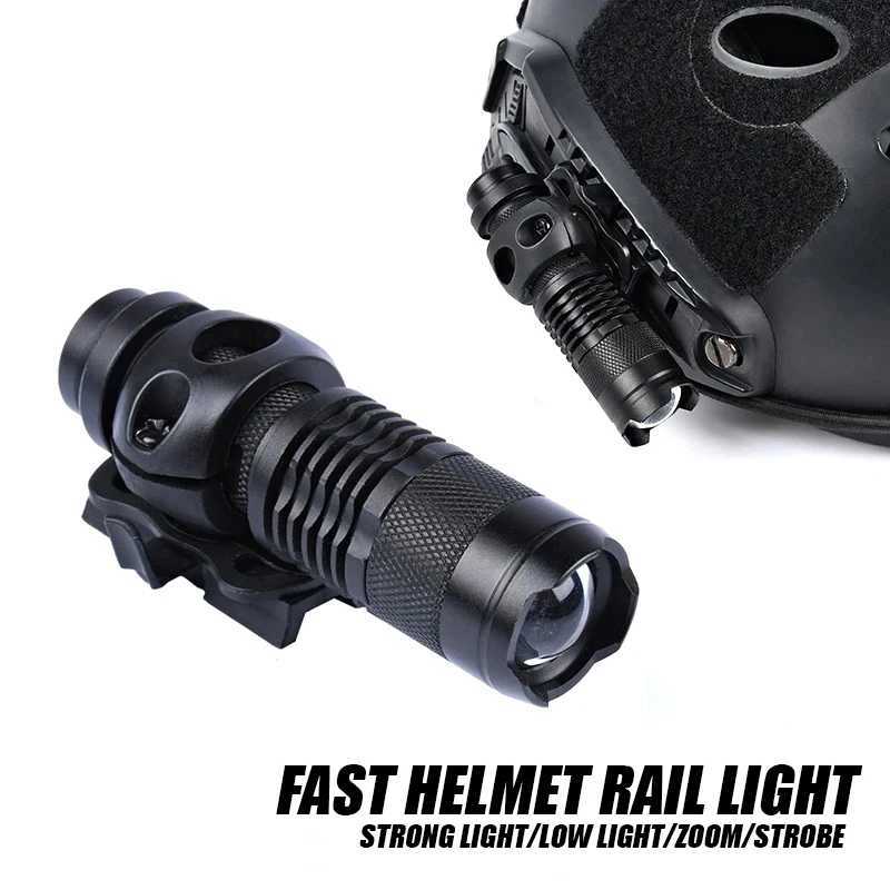 Tactical Helmet Light FAST Helmet Flashlight Strobe Telescopic Zoom Survival Safety Lamp With Hat Clamp Holder Camping Hunting XJ250701