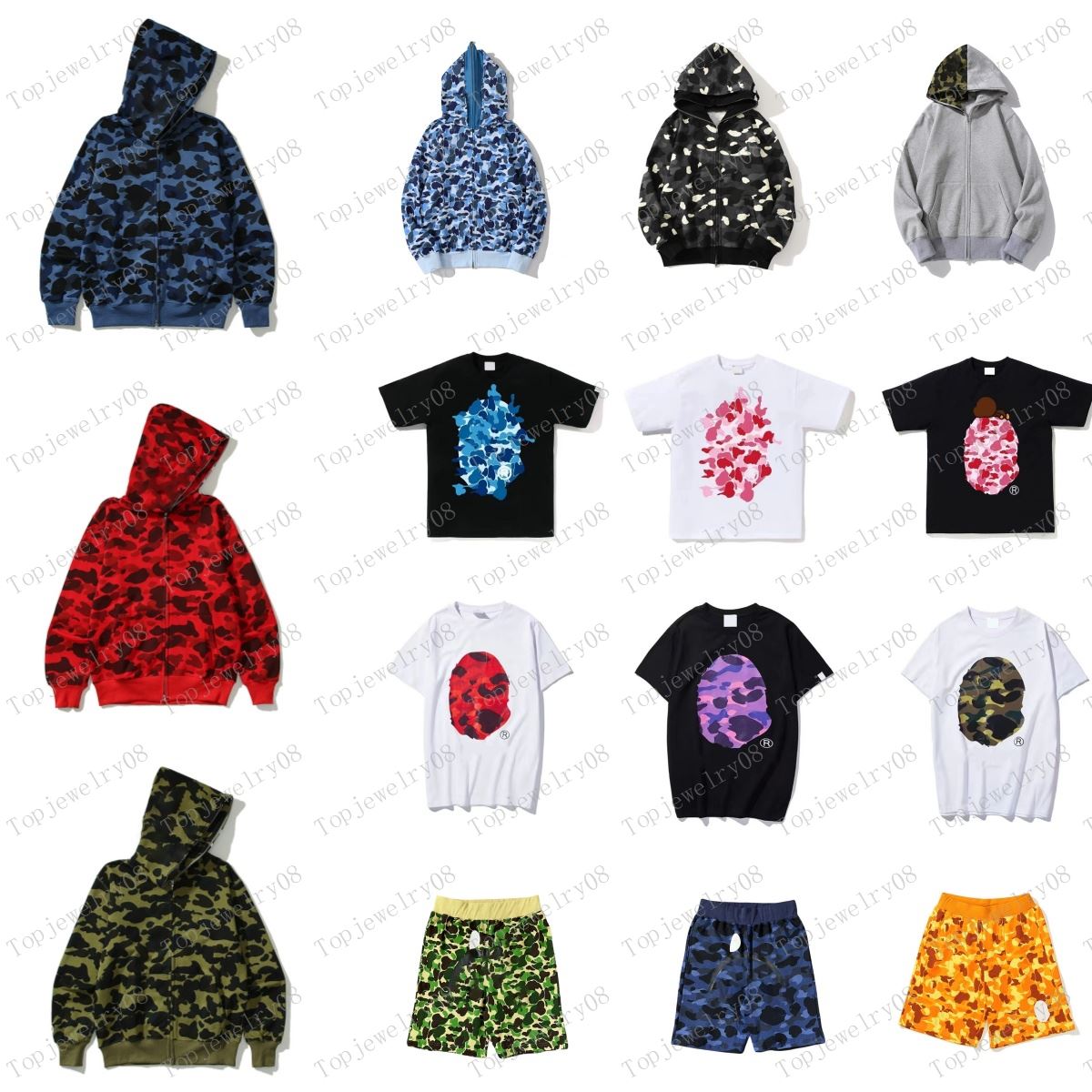 Mens Designer Hoodie Full Zip Up Shark Hoodies for Men Woman Camouflage Jacket Hoody Hooded Sweatshirt Casual Streetwear Fashion Clothing Daily Outfit