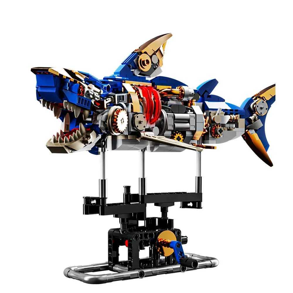 Mechanical Shark Building Set Shark Sea Life Building Blocks Set with Display Stand and Lights Block Gift for Kids and Adults XJ250702
