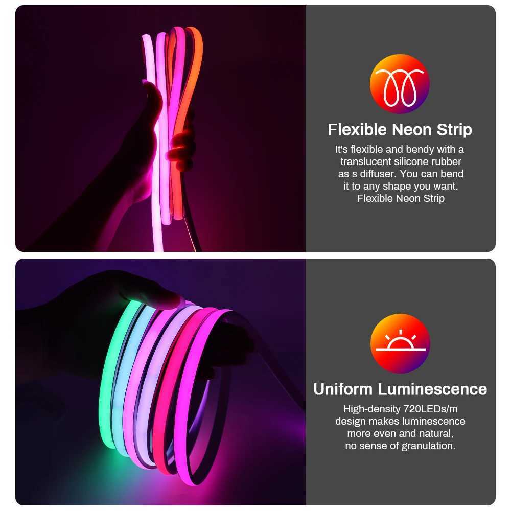 RGB Neon LED Strip Light 24V WS2811 Addressable LED Tape RGBIC IP68 Waterproof Addressable LED Lights Strip Room Garden Decoration W250701