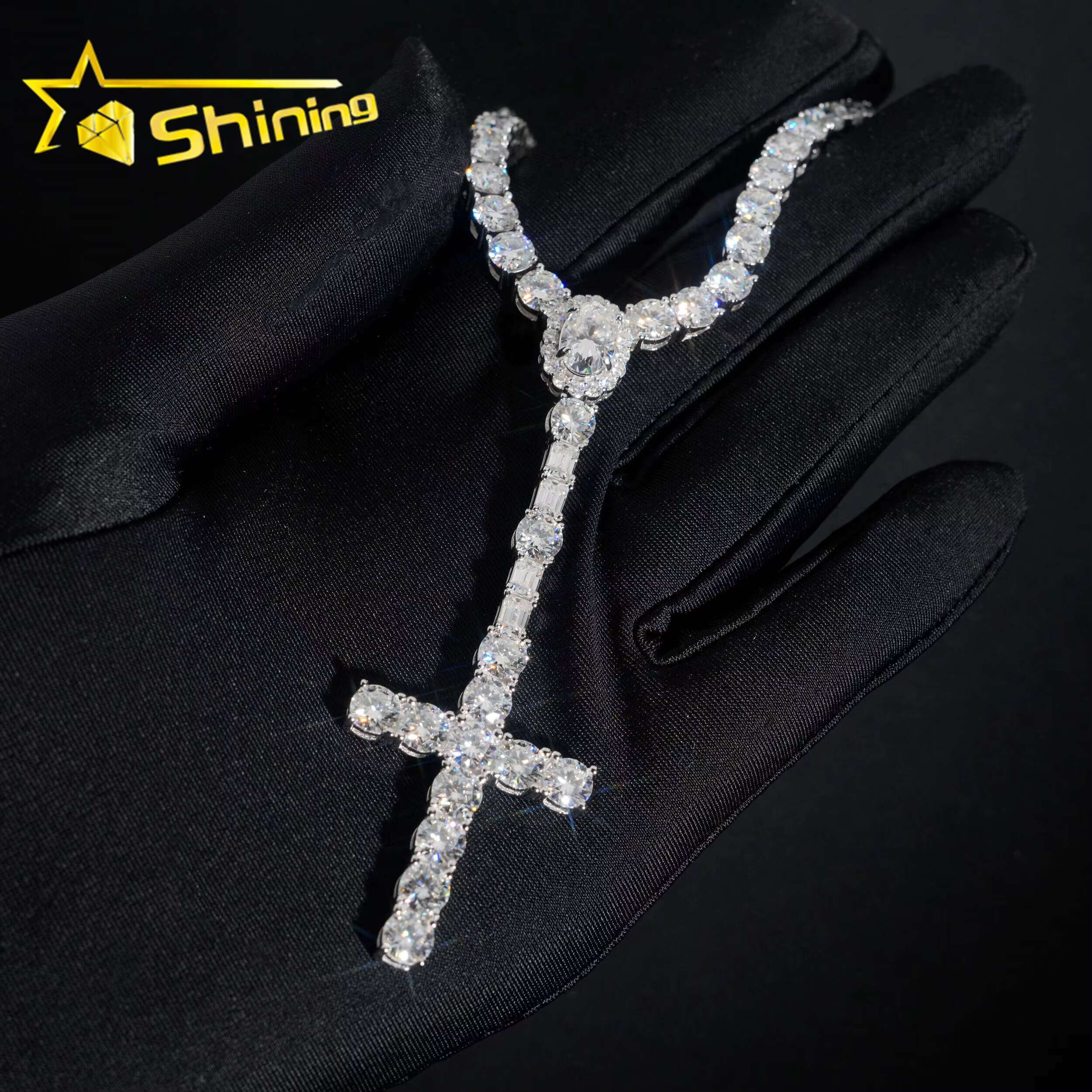 New Design 925 Sterling Silver Cross Style Moissanite Pendant Necklace Hip Hop Jewelry Moissanite Necklace Tennis for Men