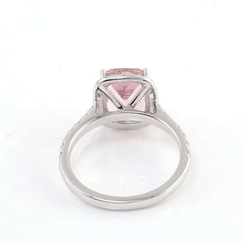 3ct 9x7mm Elongate Cushion Brilliant Cut Morganite Engagement Ring with Moissanite halo in 18 Solid White Gold