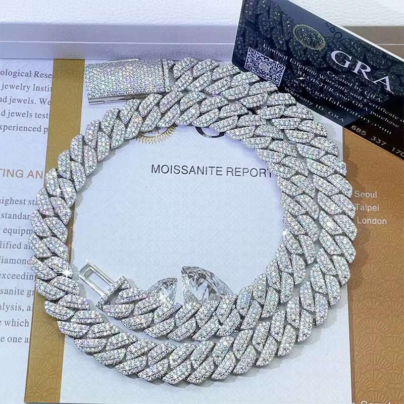 Moissanite 13mm Cuban Chain Link Necklaces Chain Hip Hop Jewelry Moissanite S925 Silver Cuban Chain Necklaces for Men Women