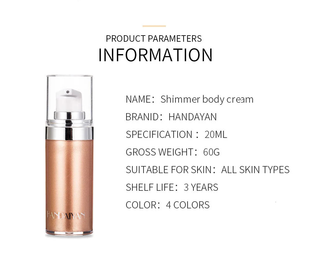 Makeup Smooth Shine Shimmer Glitter Highlighter Liquid Cream Foundation Long Lasting Body Cosmetics 250701 Free shipping