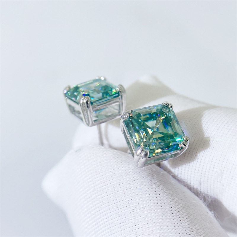 New Arrival Unisex Blue Green Pagoda Cut VVS 925 Sterling Silver Moissanite Hip Hop Earrings