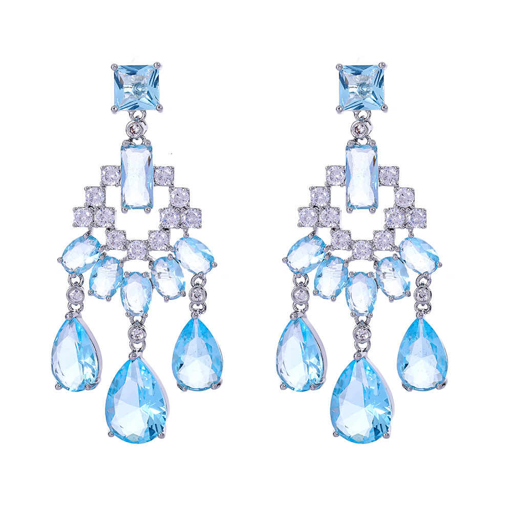 2025 New Women's Tassel Geometric Water Drop Colorful Ladies' Jewelry Earrings Zircon 18K Designer Earrings Women's Geometric Jewelry S