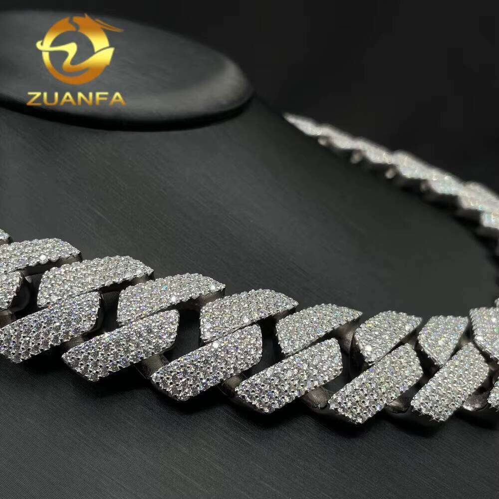Large GRA Certified Tester Mens Jewelry Solid Sterling Sier 22Mm VVS Cubic Zirconia Iced Out Cross Cuban Chain