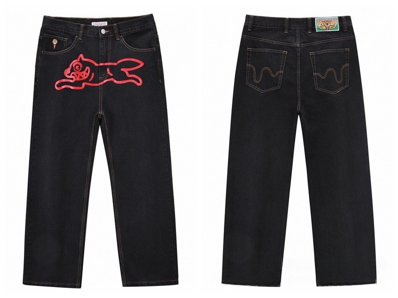 BBC Ice Cream American Retro High Street Ins Flying Dog Loose Version Wide Leg Jeans Beautiful Trendy Street Washed Denim Trousers For Men BBC Icecream