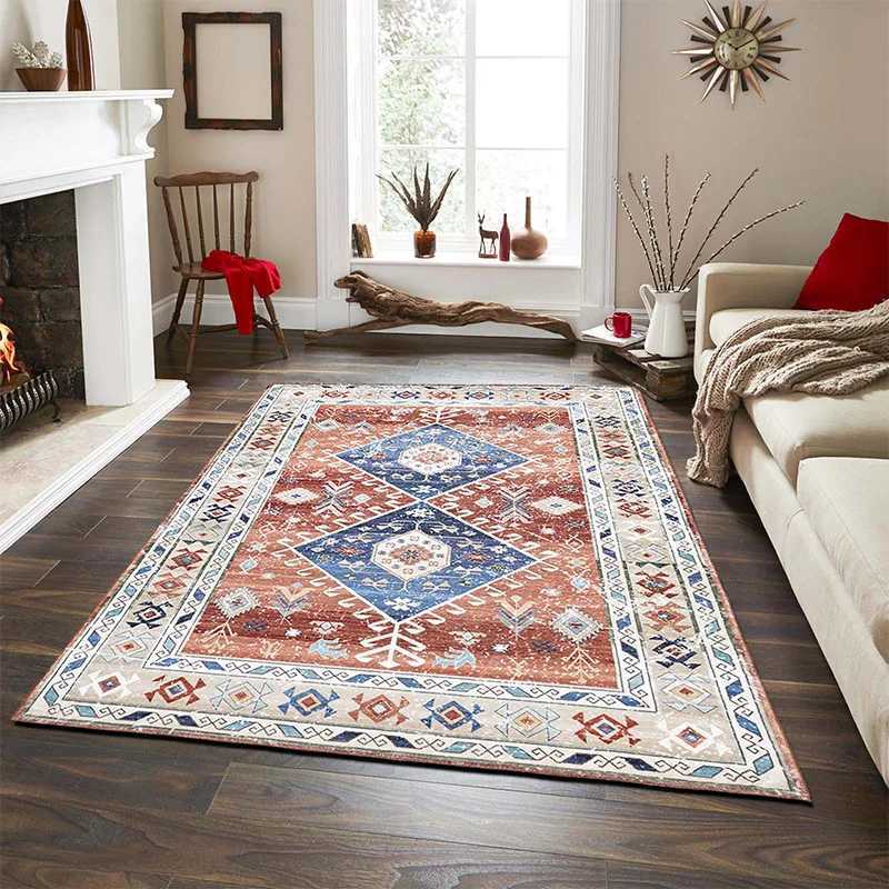 VIKAMA Tribal Rug Summer Tropical Area Rugs Wine Red Traditional Boho Vintage Rug Carpet for Bedroom Dining Living Room Mat D261015 - view 7