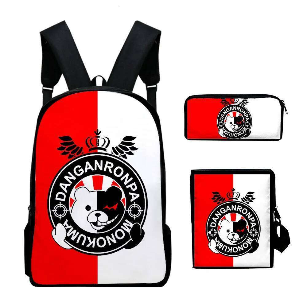 Fashion Monokuma Black White Bear 3D Print 3pcs/Set pupil School Bags Laptop Daypack Backpack Inclined shoulder bag Pencil Case