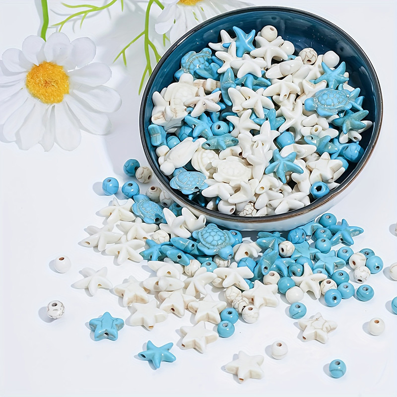 320PCS Ocean Theme Beads Kit: Turtle, Star, Synthetic Turquoise Beads for DIY Jewelry Making, Necklace Bracelet Craft Supplies