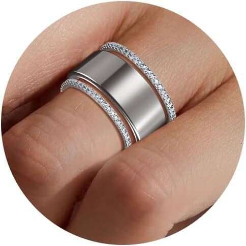 Elegant Widespread Titanium Diamond Ring Set With Polished Edges