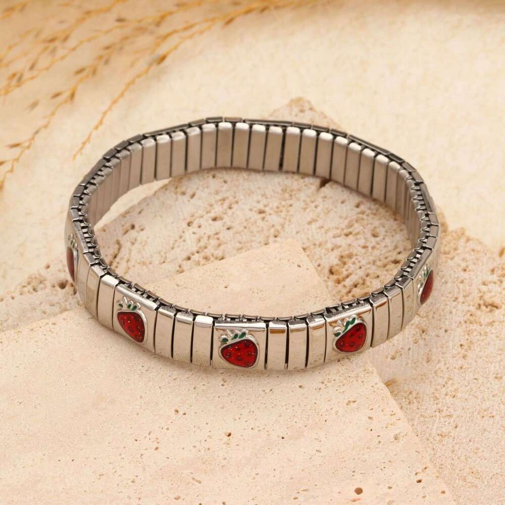 Hot Designer Bracelet Women's Luxury Jewelry New Titanium Steel Elastic Bracelet Strawberry shaped Diamond Set Renaissance Popular Diamond Set El
