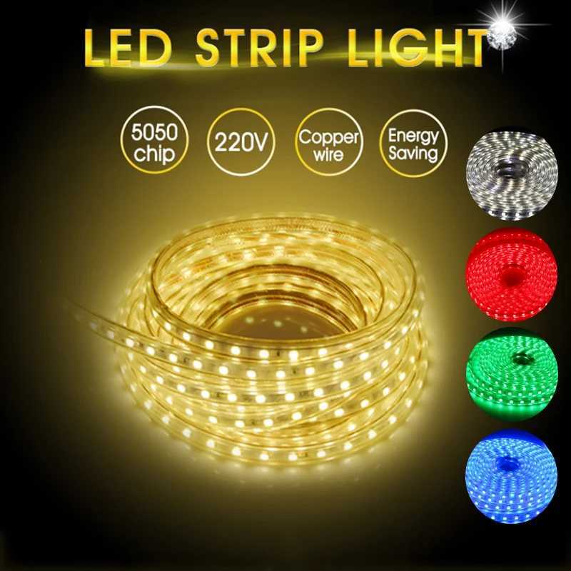 220V High Brightness LED Strip Light Waterproof LED Tape Flexible Ribbon for Outdoor Garden Lighting Room Bedroom Kitchen Decor W250701