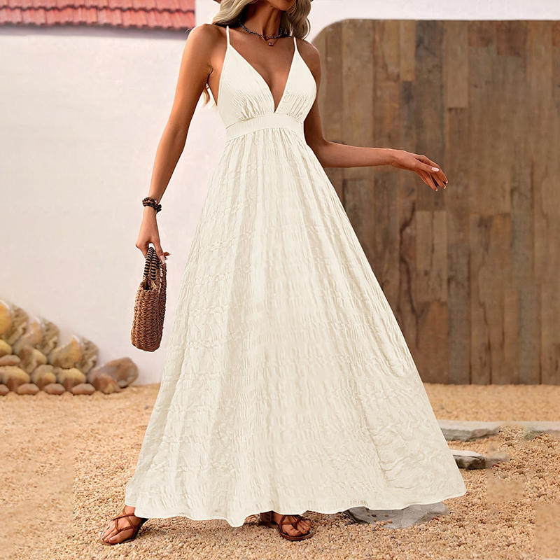 Elegant Strapless Backless Dress with High Waist and Sexy V Neck