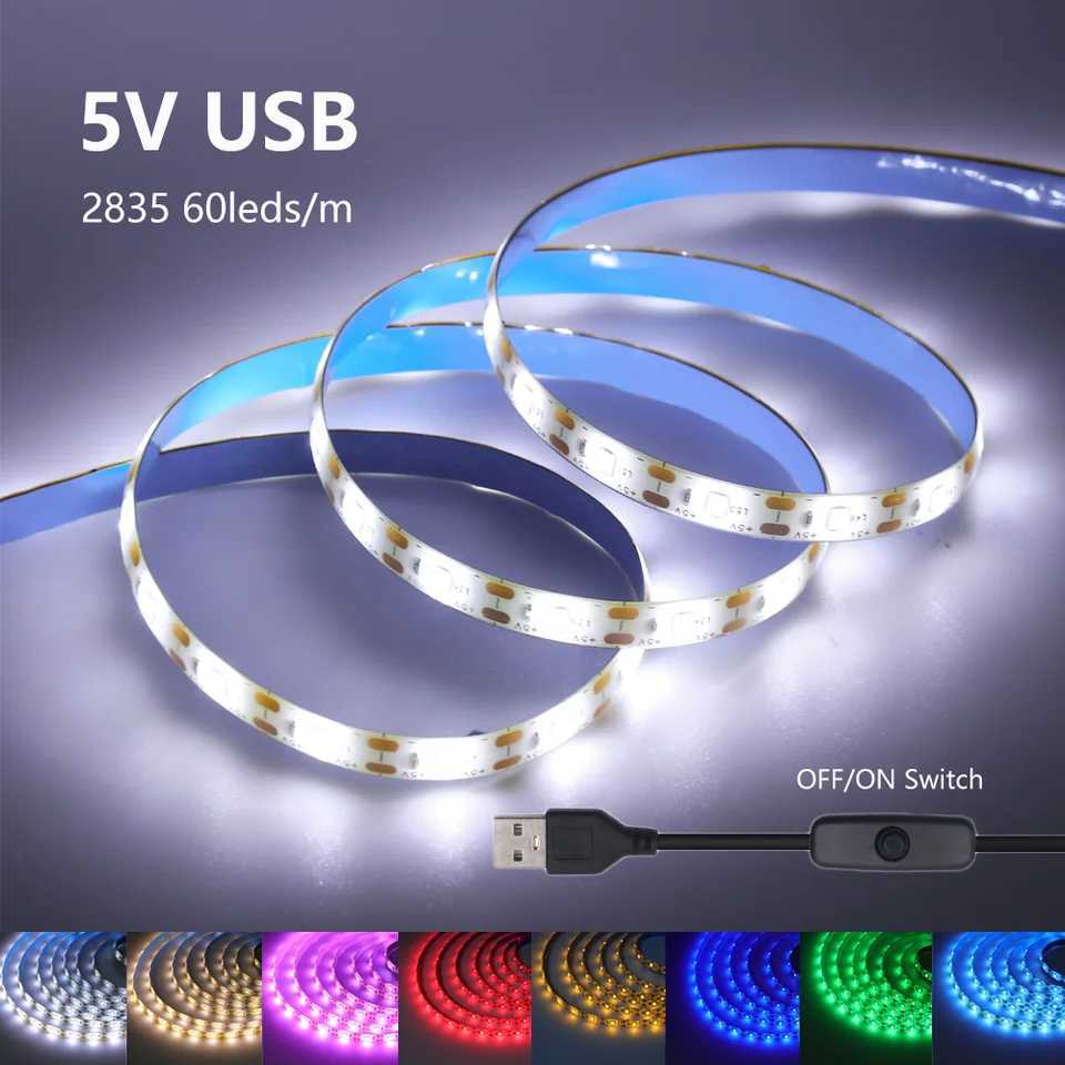 5V USB LED Strip Light SMD 2835 60Leds/m Flexible Ribbon Tape TV Background Lighting 1M 2M 3M 5M LED String Light Room Decor W250701