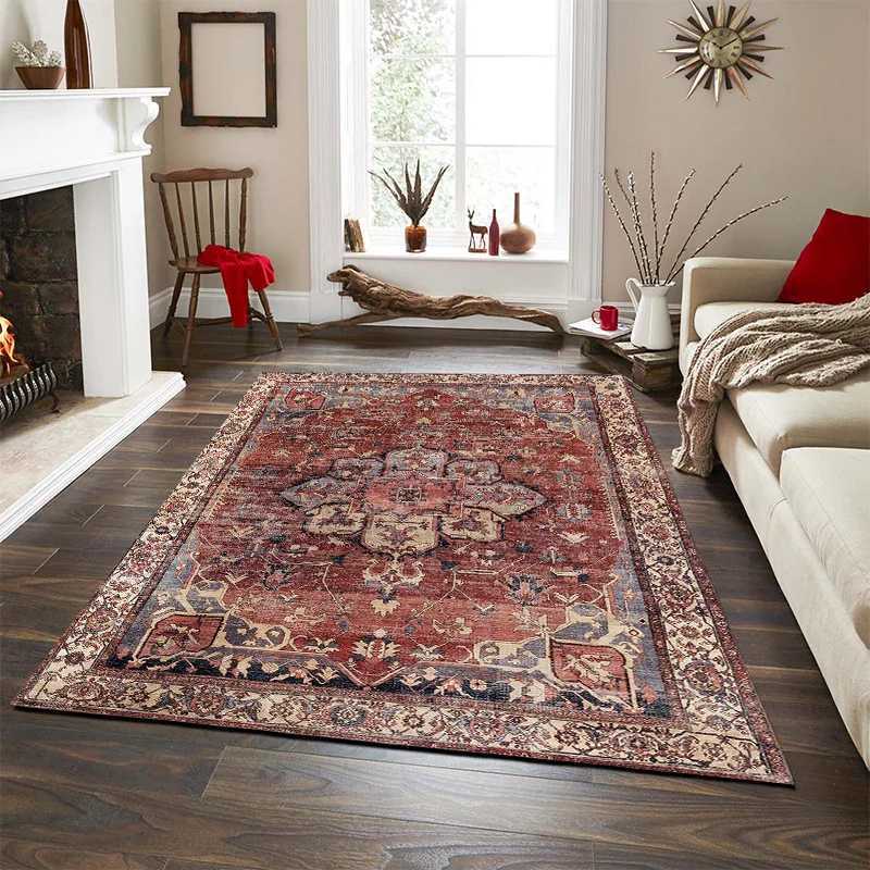 VIKAMA Tribal Rug Summer Tropical Area Rugs Wine Red Traditional Boho Vintage Rug Carpet for Bedroom Dining Living Room Mat D261015 - view 4