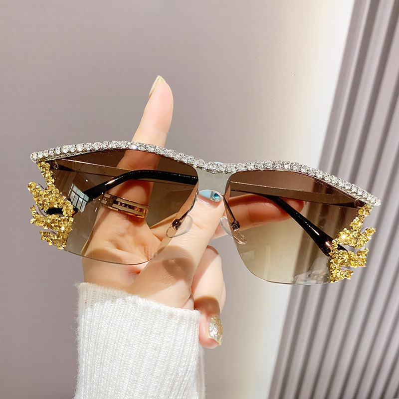 Designer Sunglasses New Metal Rhinestone Unisex Luxury Rimless Irregular Sun Glasses High-Quality