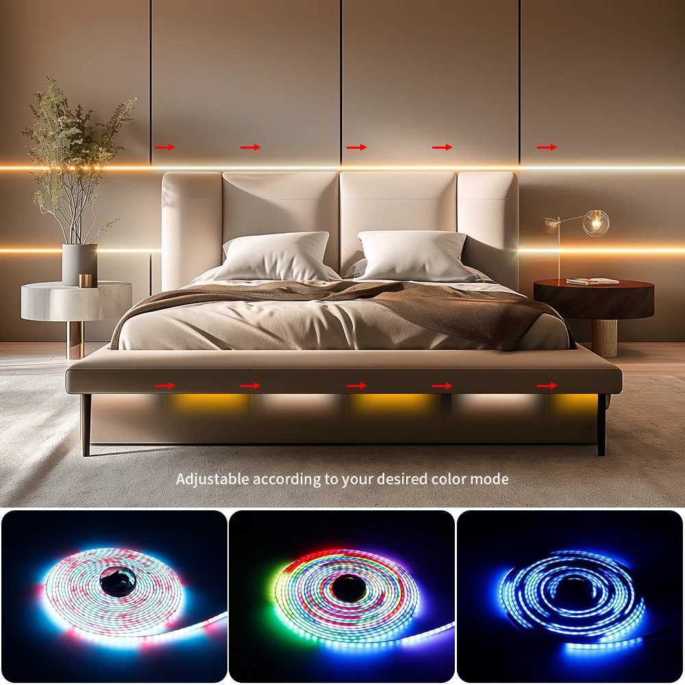 DC5V/12V 5mm WS2812B COB LED Strip WS2812 160leds/m Individually Addressable RGBIC Flexible Dreamcolor Pixel Light W250701