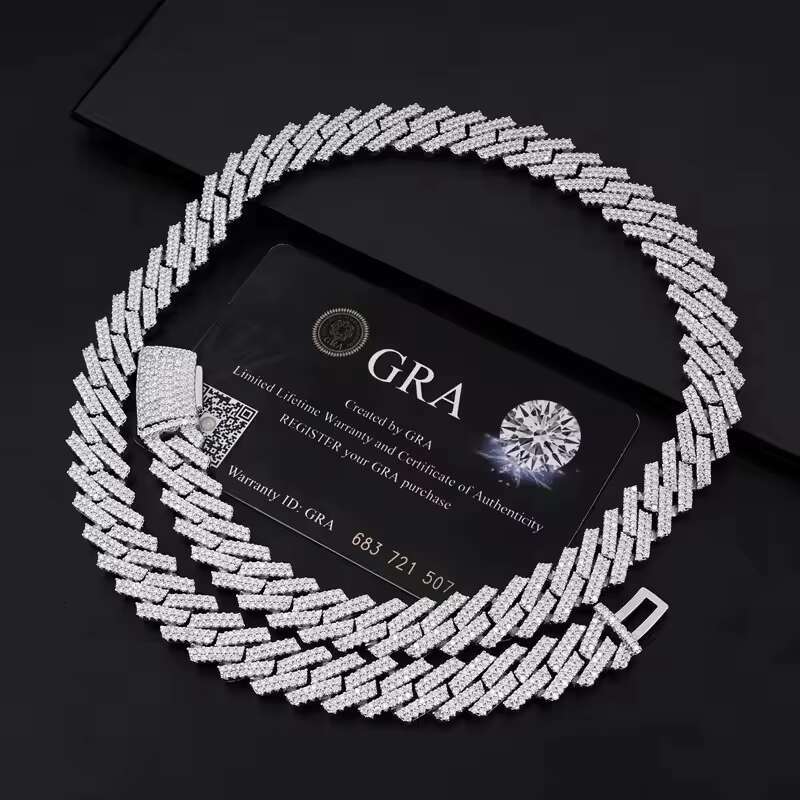 Customizable 12mm Cuban Link Chain Necklace White Gold Plated 925 Sterling Silver Iced VVS Moissanite Diamond Hip Hop Style