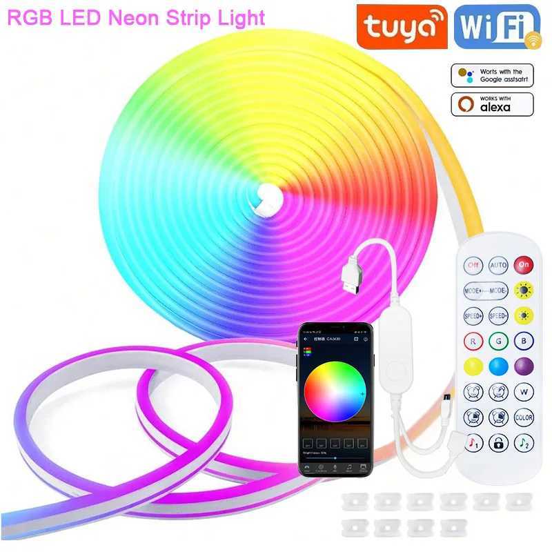 RGB Neon LED Strip 1/2/3/5M IP65 Waterproof DIY USB Neon Strip Tuya App Remote Control Flexible Ribbon for Home Decor Lighting W250701
